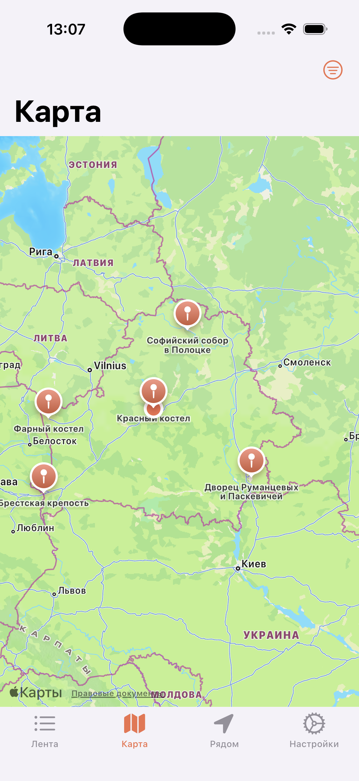 Карта мест в BizWay